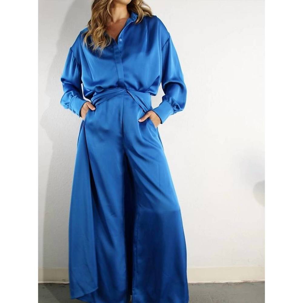 NEW MULLA satin long sleeve top in cobalt